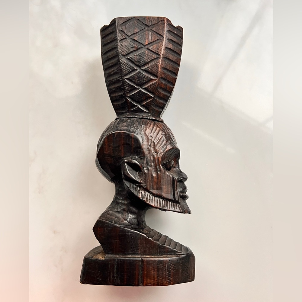 Vintage Wooden Tribal Man Functional Tobacciana Sculpture Hand-Carved 10 inch